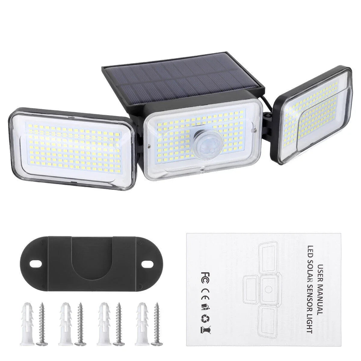 Solar PIR Motion Sensor Wall Light 168 LED Outdoor Security Lamp IP65