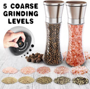 2-Pack Salt and Pepper Mill Set – Premium Stainless Steel Adjustable Shakers for Coarse & Fine Grinding