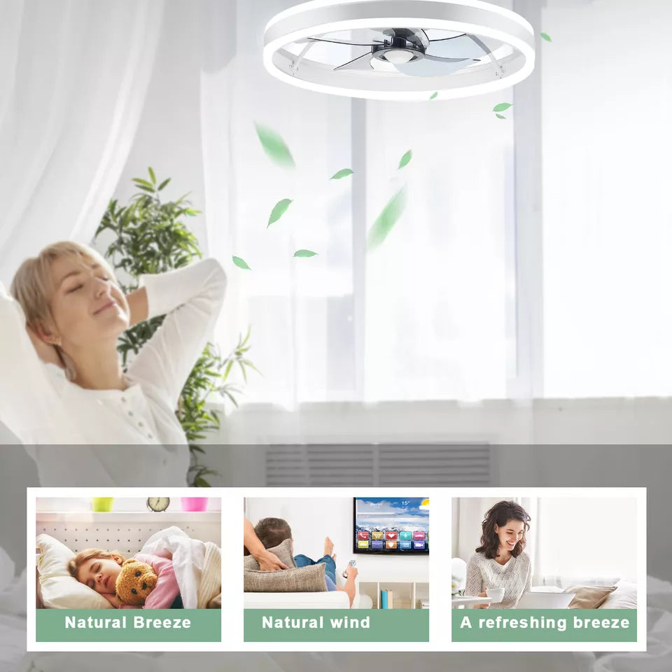 LED Ceiling Fan Light Dimmable Living Room Chandelier Lamp With Remote Control