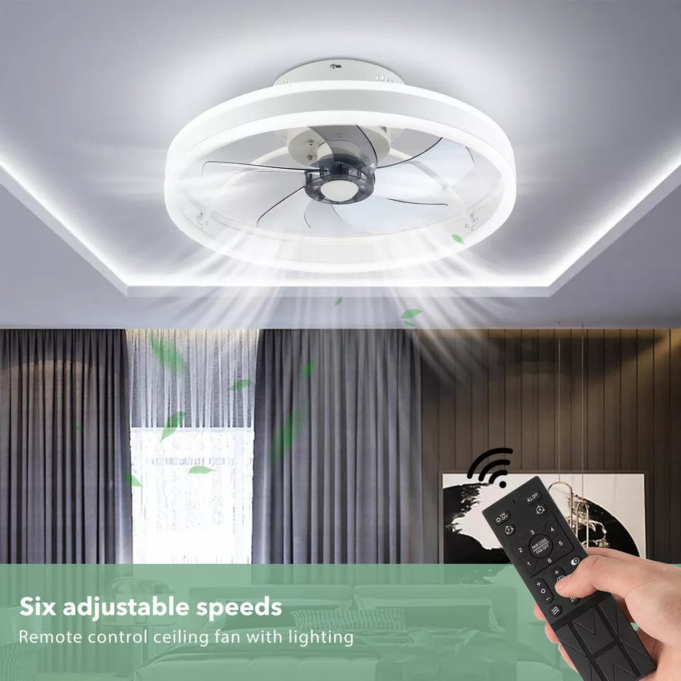 LED Ceiling Fan Light Dimmable Living Room Chandelier Lamp With Remote Control