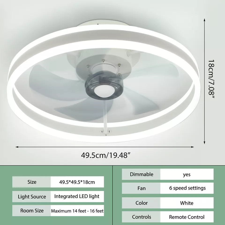 LED Ceiling Fan Light Dimmable Living Room Chandelier Lamp With Remote Control