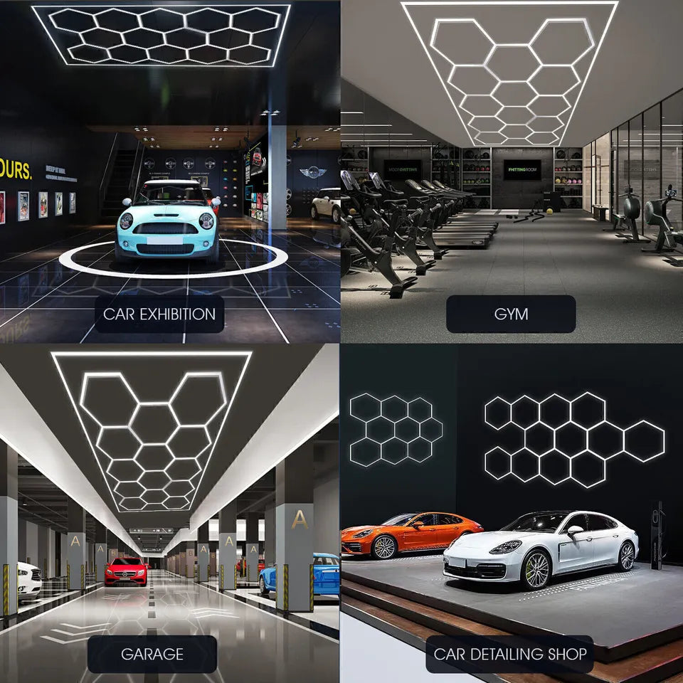 14 Hexagon LED Lighting Detailing Garage Workshop Retail Car Showroom UK