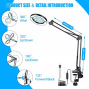 LED Magnifier Desk Lamp – 10X Magnification with Adjustable Clamp & Sturdy Base