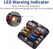 6-Way Blade Fuse Box with Bus Bar – 12V/32V Auto & Marine Fuse Holder Kit