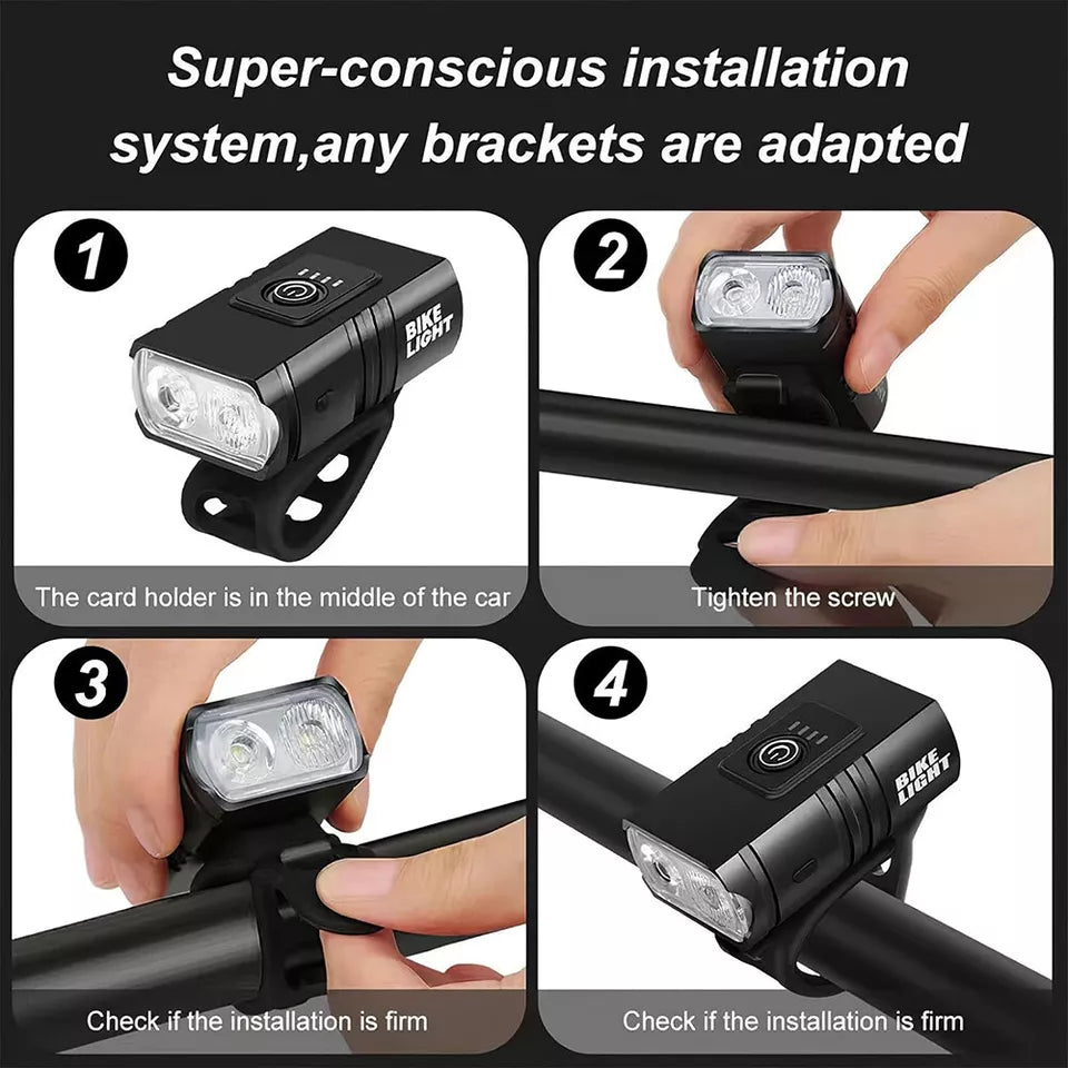 Mountain Bike LED Lights Set – USB Rechargeable Front & Rear Bicycle Torch Lamps for Night Riding
