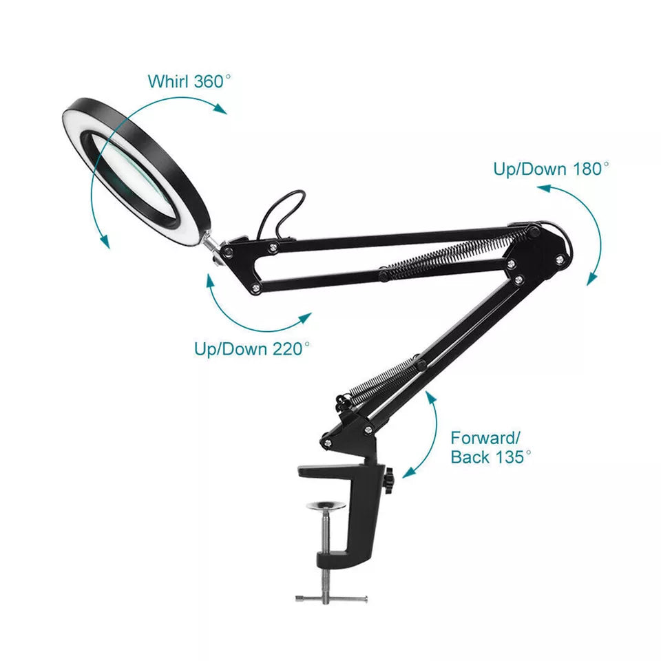 LED Magnifier Desk Lamp – 10X Magnification with Adjustable Clamp & Sturdy Base