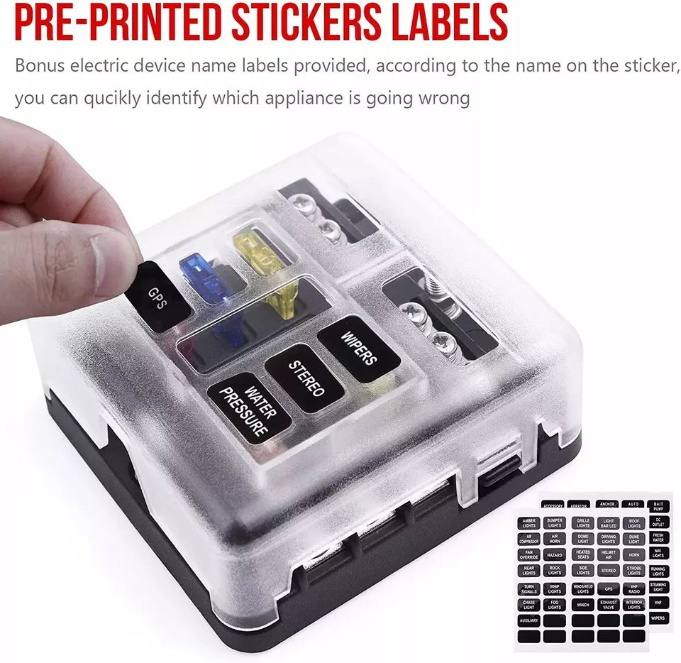 6-Way Blade Fuse Box with Bus Bar – 12V/32V Auto & Marine Fuse Holder Kit