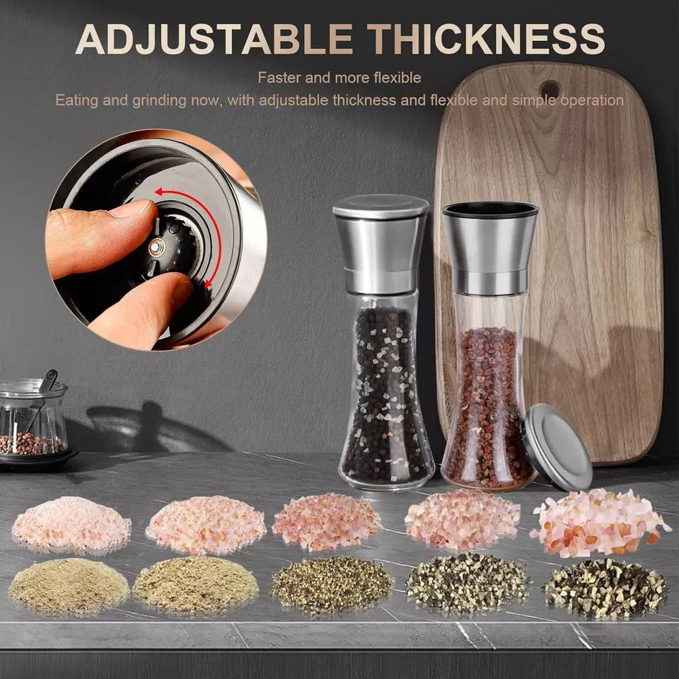 2-Pack Salt and Pepper Mill Set – Premium Stainless Steel Adjustable Shakers for Coarse & Fine Grinding