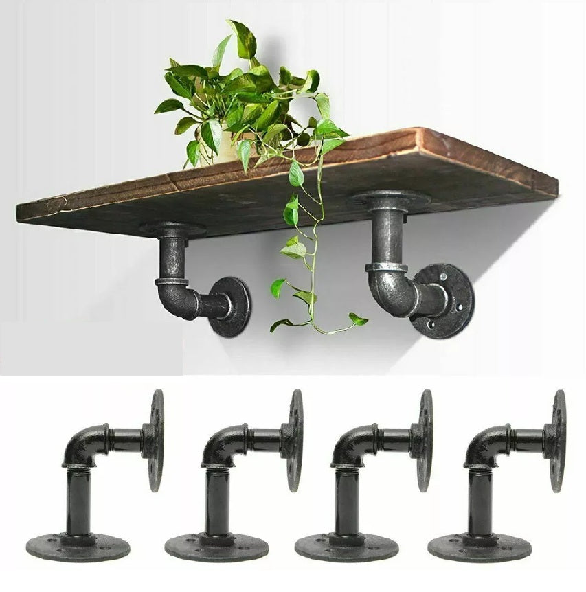 2-8PCS Pipe Shelf Brackets – Heavy Duty Industrial Iron Floating Shelves for Home and Office