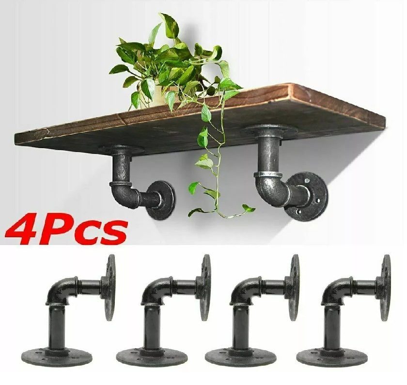 2-8PCS Pipe Shelf Brackets – Heavy Duty Industrial Iron Floating Shelves for Home and Office