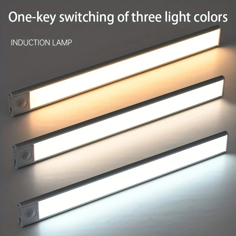 40~80CM LED PIR Motion Sensor Strip Light USB Rechargeable Cabinet Closet Lamp