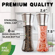 2-Pack Salt and Pepper Mill Set – Premium Stainless Steel Adjustable Shakers for Coarse & Fine Grinding