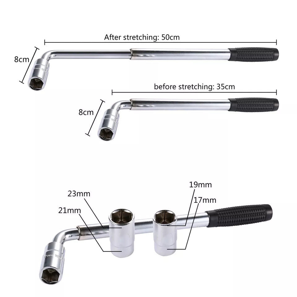 Extendable Wheel Wrench – Heavy Duty Telescopic Tire Nut Tool for 17, 19, 21, 23mm Sockets