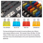 12-Way Blade Fuse Box Distribution Bar – Waterproof 12V/32V Bus Marine Car Kit Holder