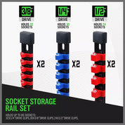6-Pack Socket Rail Organizer Tray Set – Wall-Mountable ABS Storage Holder for 1/2", 3/8", 1/4" Sockets