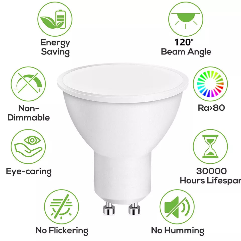 10x LED GU10 Light Bulbs 5W/7W – Energy-Saving 120° Spotlight, Warm White, Cool White, Daylight