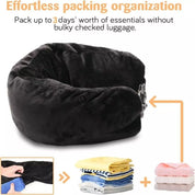 Stuffable Travel Velvet Neck Pillow Storage Bag Adjustable U-Shapes Pillow