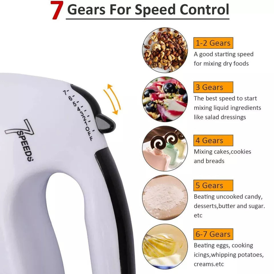 Electric Handheld Whisk 7 Speed Hand Mixer Kitchen Egg Beater Cream Cake Blender