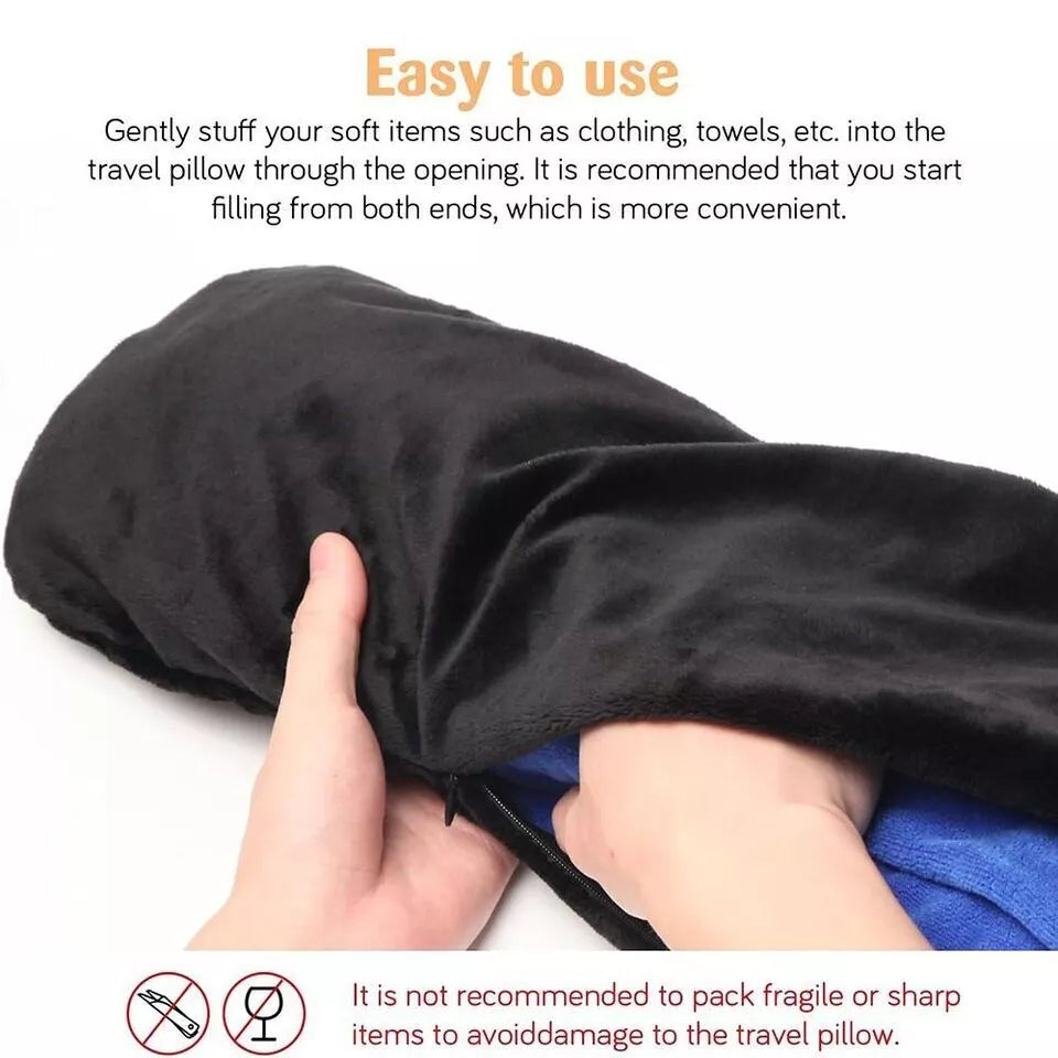 Stuffable Travel Velvet Neck Pillow Storage Bag Adjustable U-Shapes Pillow