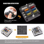 6-Way Blade Fuse Box with Bus Bar – 12V/32V Auto & Marine Fuse Holder Kit