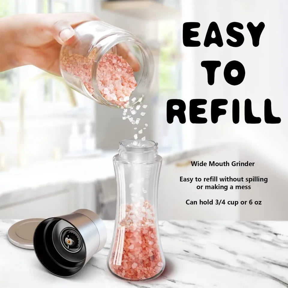 2-Pack Salt and Pepper Mill Set – Premium Stainless Steel Adjustable Shakers for Coarse & Fine Grinding
