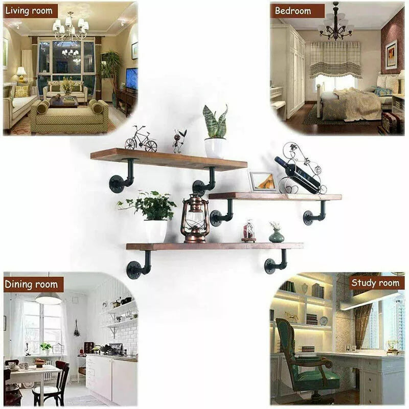 2-8PCS Pipe Shelf Brackets – Heavy Duty Industrial Iron Floating Shelves for Home and Office
