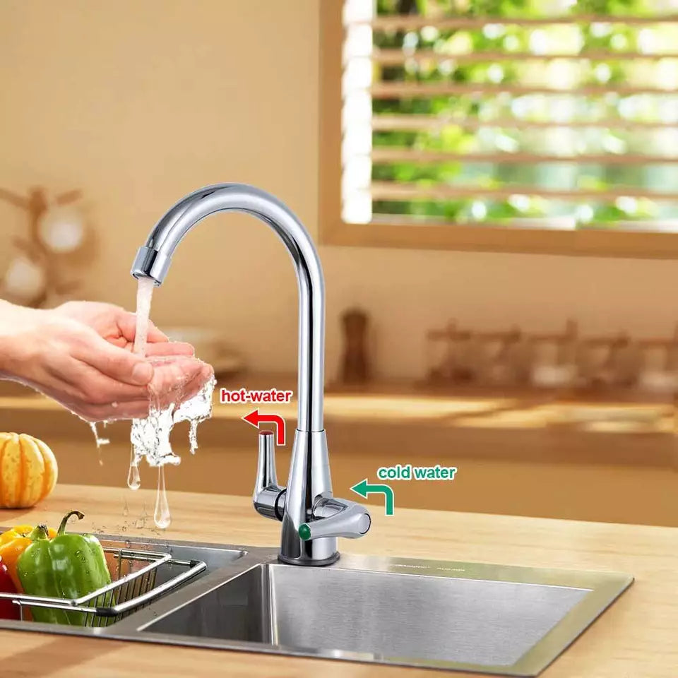 Modern Kitchen Mixer Tap Dual Lever Swivel Spout Mono Chrome Sink Taps Faucet