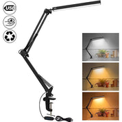 LED Clamp Lamp Clip On Light Desk Swing Arm Dimmable Work bench Light Study Lamp