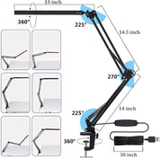 LED Clamp Lamp Clip On Light Desk Swing Arm Dimmable Work bench Light Study Lamp
