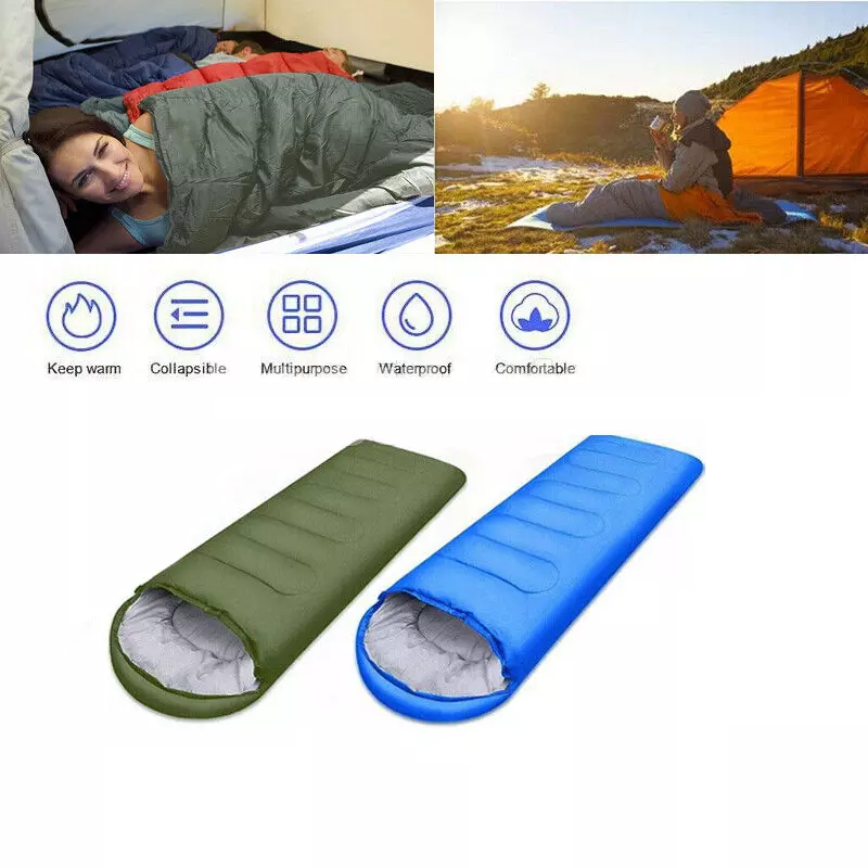 4 SEASON SINGLE SLEEPING BAGS CAMPING RECTANGULAR ENVELOPE ZIP UP KIDS ADULT