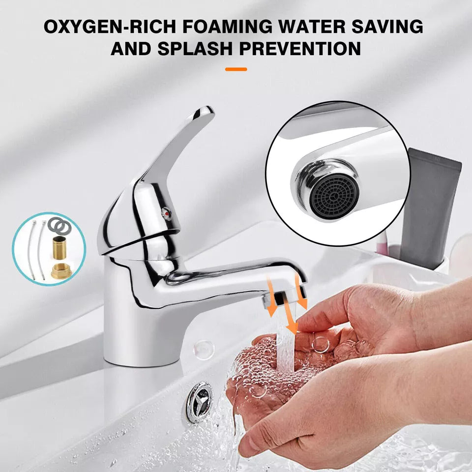 Stylish Basin Mixer Tap – Chrome Bathroom Sink Mono Faucet with Fixings &  Waste