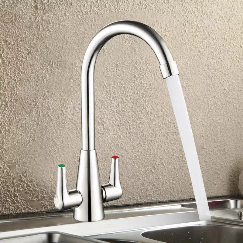 Modern Kitchen Mixer Tap Dual Lever Swivel Spout Mono Chrome Sink Taps Faucet