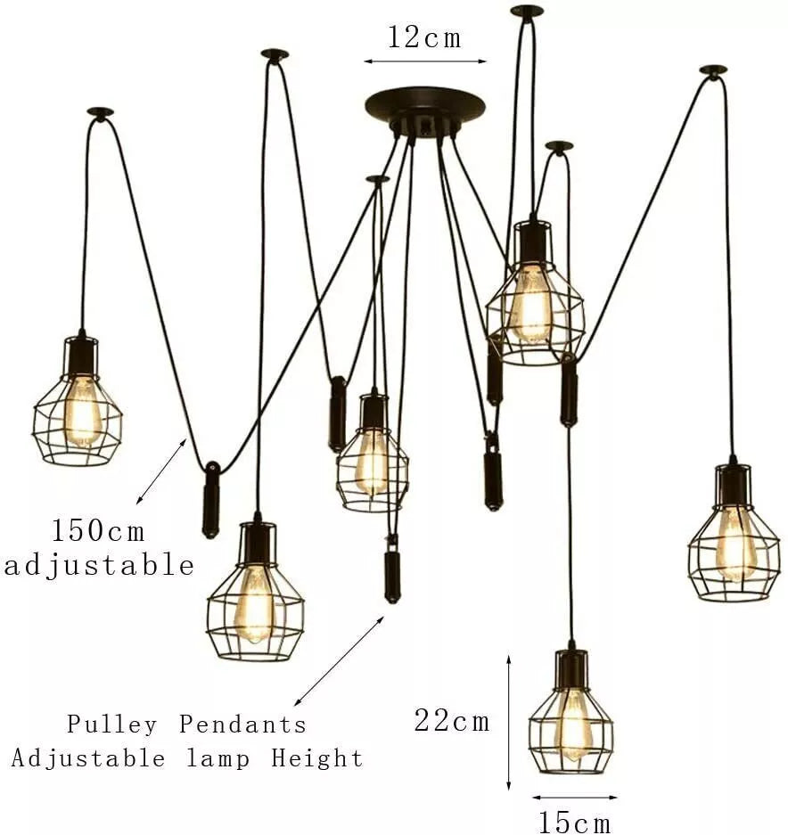 Vintage Industrial 6 Way Chandelier Ceiling Pendant Light Cage Spider Retro Lamp
