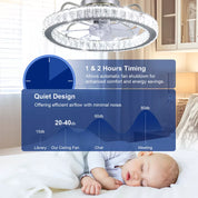 LED Crystal Ceiling Fan Light Dimmable Fan Ceiling Lamp Quiet W/ Remote Control