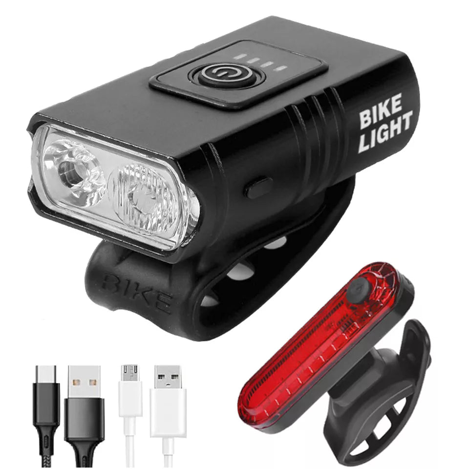 Mountain Bike LED Lights Set – USB Rechargeable Front & Rear Bicycle Torch Lamps for Night Riding