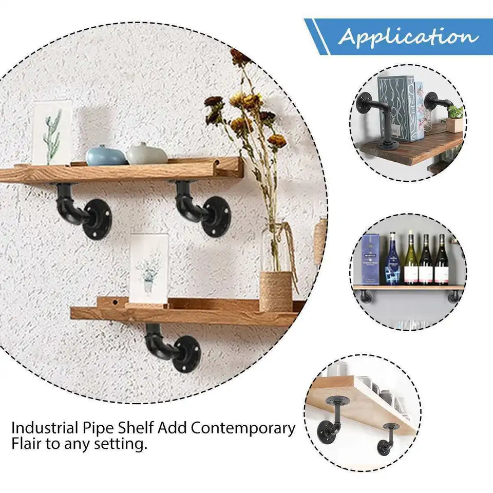 2-8PCS Pipe Shelf Brackets – Heavy Duty Industrial Iron Floating Shelves for Home and Office