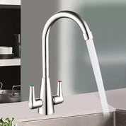 Modern Kitchen Mixer Tap Dual Lever Swivel Spout Mono Chrome Sink Taps Faucet