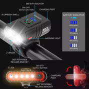 Mountain Bike LED Lights Set – USB Rechargeable Front & Rear Bicycle Torch Lamps for Night Riding
