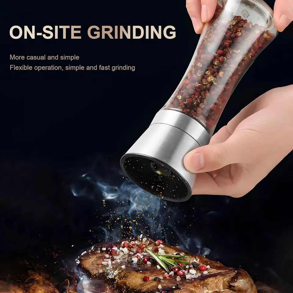 2-Pack Salt and Pepper Mill Set – Premium Stainless Steel Adjustable Shakers for Coarse & Fine Grinding