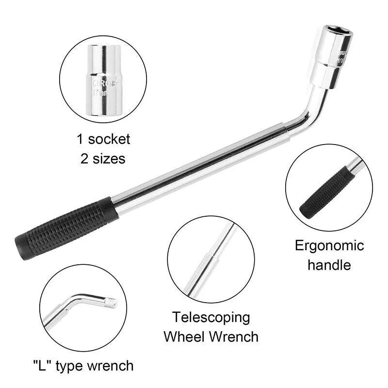 Extendable Wheel Wrench – Heavy Duty Telescopic Tire Nut Tool for 17, 19, 21, 23mm Sockets