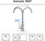 Kitchen Sink Mixer Taps Swivel Spout Single Lever Tap Mono Modern Chrome Faucet
