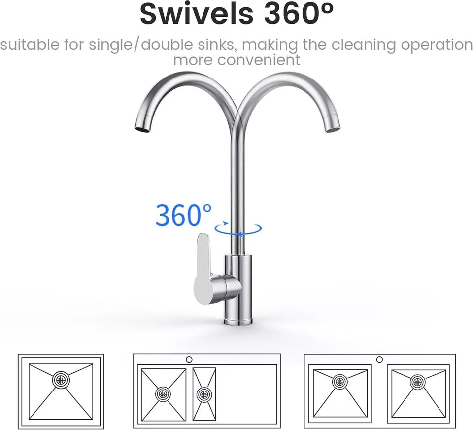 Kitchen Sink Mixer Taps Swivel Spout Single Lever Tap Mono Modern Chrome Faucet