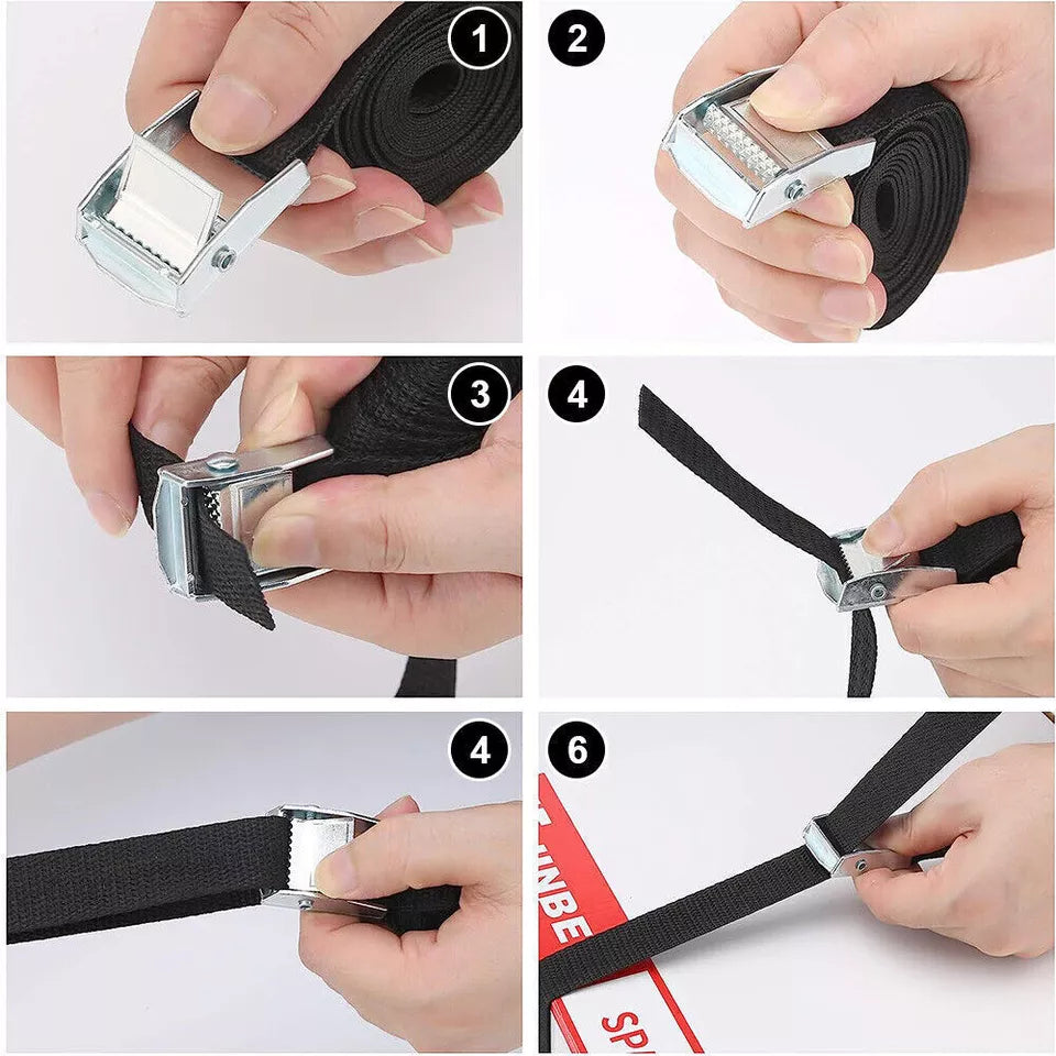 6Pcs 2.5M Heavy Duty Ratchet Tie Down Straps Car Roof Rack Belts Quick Release