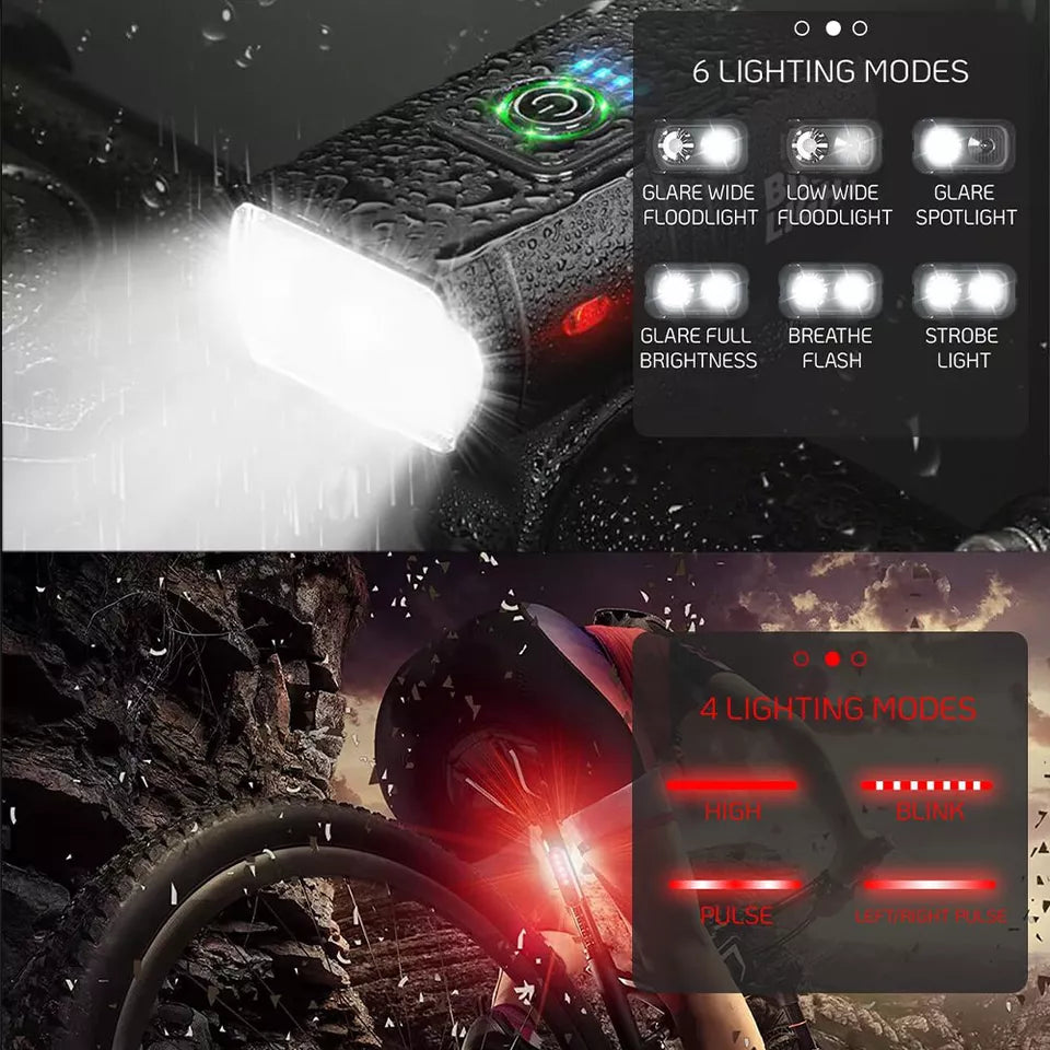 Mountain Bike LED Lights Set – USB Rechargeable Front & Rear Bicycle Torch Lamps for Night Riding