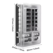 12-Way Blade Fuse Box Distribution Bar – Waterproof 12V/32V Bus Marine Car Kit Holder