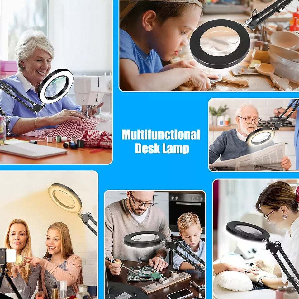 LED Magnifier Desk Lamp – 10X Magnification with Adjustable Clamp & Sturdy Base