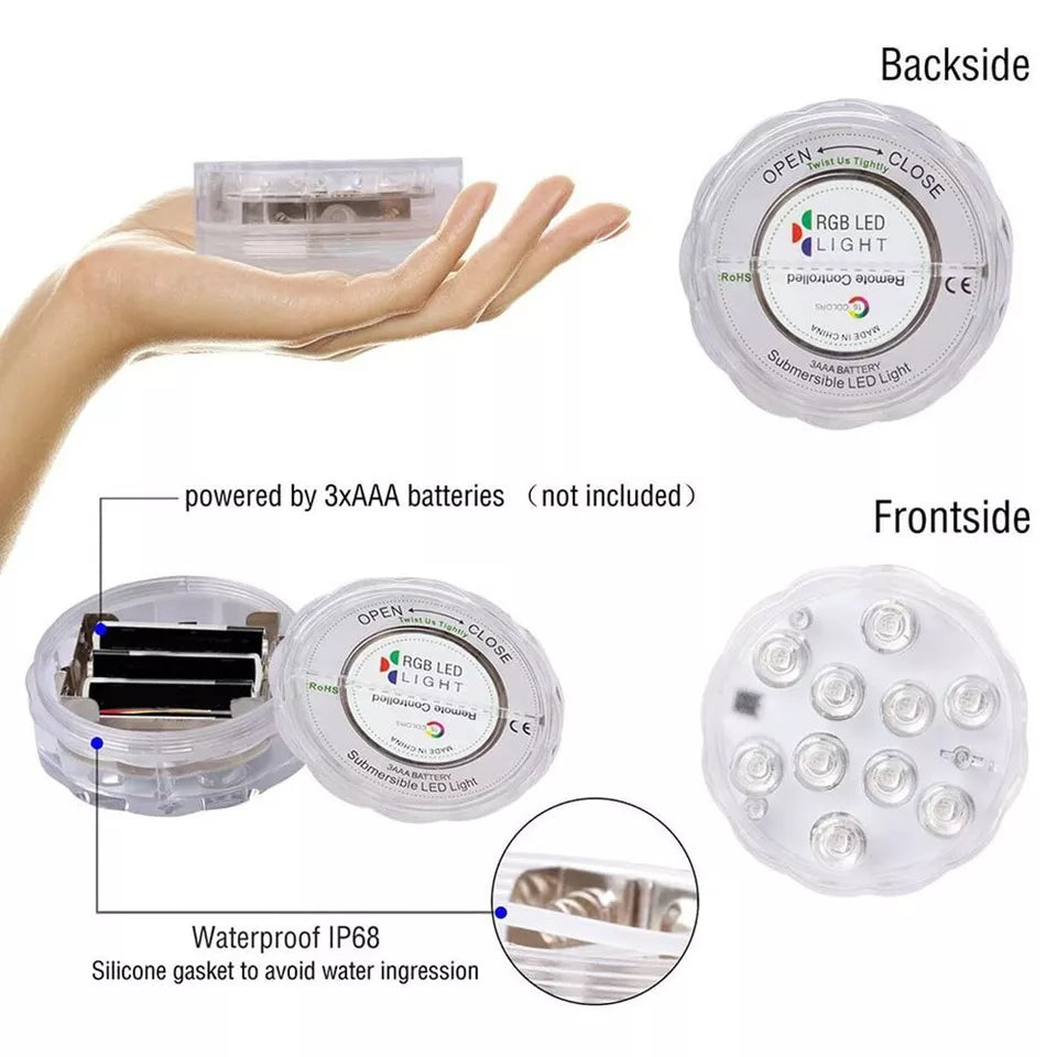 IP68 Waterproof 10 LED Lights Underwater Swimming Pool Pond Hot Tub Submersible