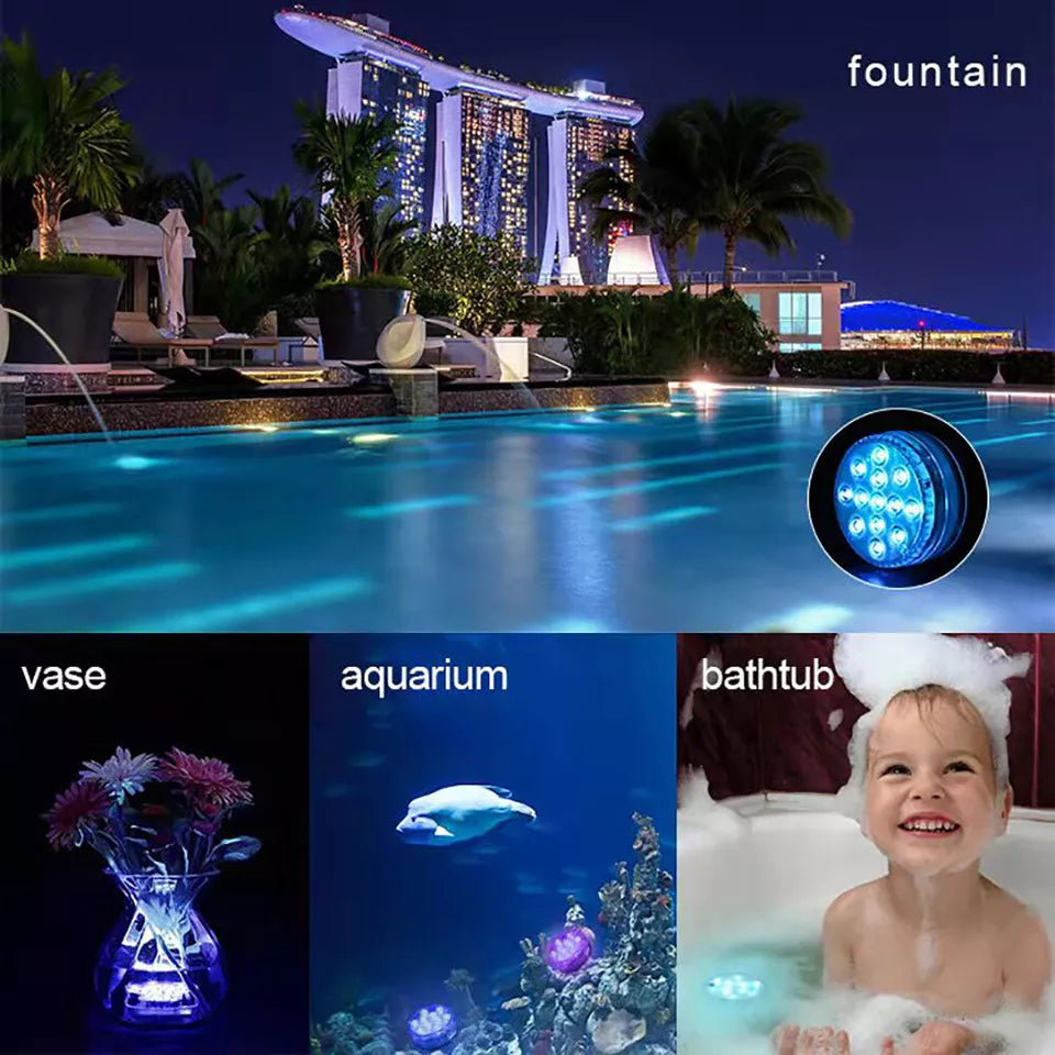 IP68 Waterproof 10 LED Lights Underwater Swimming Pool Pond Hot Tub Submersible