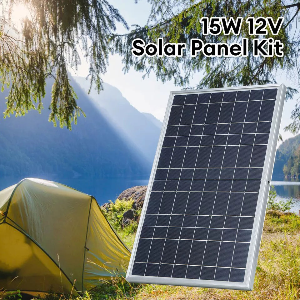 15W DC 12V Solar Panel Kit with Alligator Clip Home Indoor Outdoor Waterproof