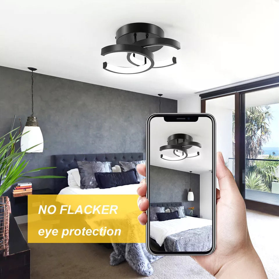Black Double C LED Ceiling Light – Modern Dimmable Pendant for a Sophisticated Living & Bedroom Ambiance